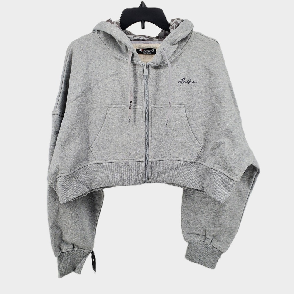 Ethika Cropped Full Zip 100% Cotton Hoodie Womens 2XL Heather Gray Oversized New